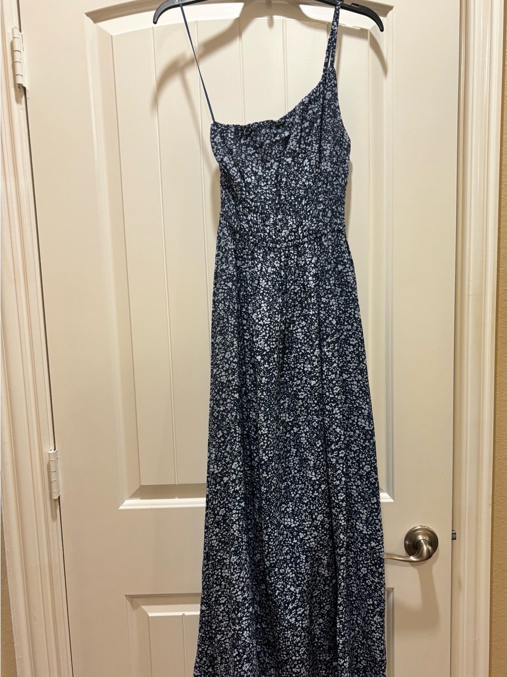Abercrombie & Fitch Navy Floral One-Shoulder Maxi Dress